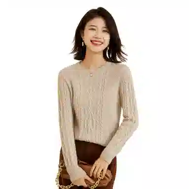 恒源祥 纯色绞花多巴胺减龄羊绒衫 女款