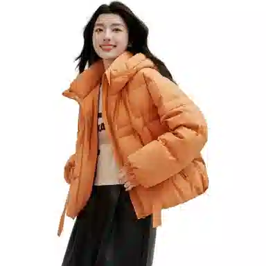 鸭鸭 纯色宽松连帽直筒羽绒服 女款