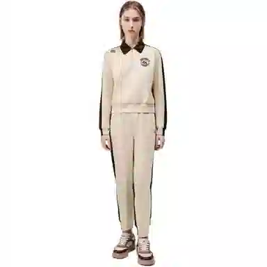 比音勒芬 拼接翻领长袖卫衣 女款 杏色