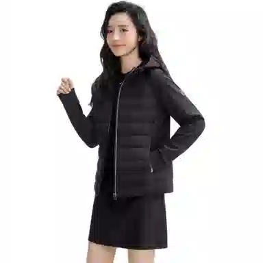 鸭鸭 短款轻薄连帽宽松休闲羽绒服 女款