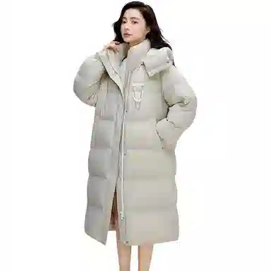 鸭鸭 休闲口袋拉链连帽加厚中长纯色长袖羽绒服 女款