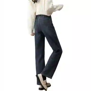 娅丽达 纯色拉链中腰直筒牛仔裤 女款