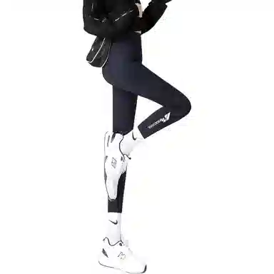 惟熙 休闲纯色印花高腰修身九分打底裤 女款 黑色