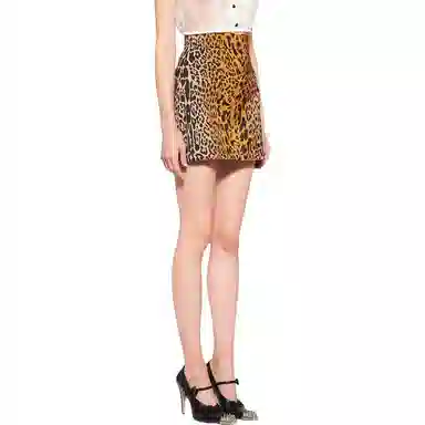 MIU MIU Leopard Print Skirt Brown
