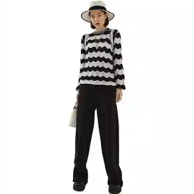 美洋 纯色收腰直筒休闲裤 女款 黑色