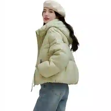 鸭鸭 纯色宽松连帽直筒羽绒服 女款