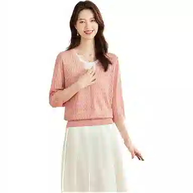 曲韩 镂空简约舒适圆领针织衫 女款