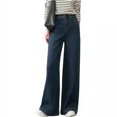 娅丽达 纯色拉链阔腿高腰牛仔裤 女款