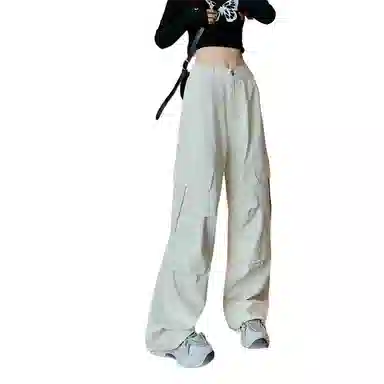 莫代尔 美式通勤纯色高腰宽松工装裤 女