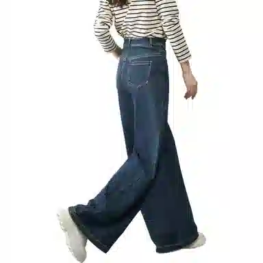 娅丽达 纯色拉链阔腿高腰牛仔裤 女款