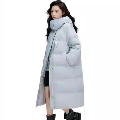 鸭鸭 休闲口袋拉链连帽加厚中长纯色长袖羽绒服 女款