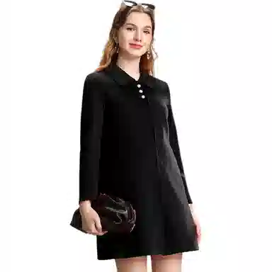 粉红玛琍 纯色中长款修身翻领长袖大衣 女款