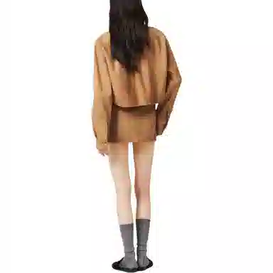 Miu Miu Letter Print Jacket Camel Brown