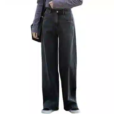 善己 高腰水洗直筒牛仔裤 女款 牛仔黑