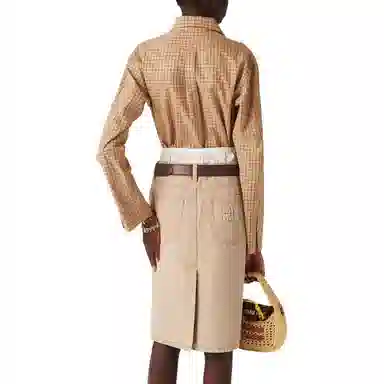 Miu Miu Logo Embroidered Plaid Shirt