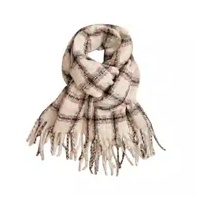 匹克 时尚系列 文艺小清新流苏冬季保暖两用 绒线围巾 男女同款情侣款 米白色 黑色