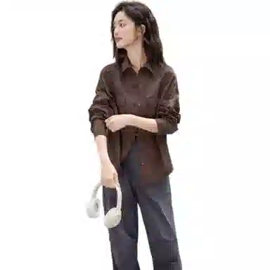 【dme】 翻领纽扣纯色长袖衬衫 女款 棕色