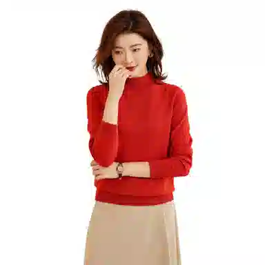 恒源祥 纯色半高领针织套头毛衣 女款