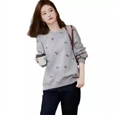 【dme】 动物图案绣花满印圆领落肩宽松卫衣 女款