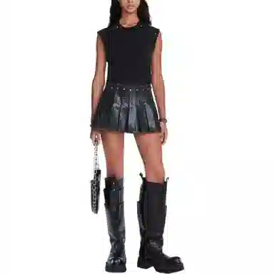 DION LEE SS24 LAMINATED PLEAT MINI SKIRT BLACK