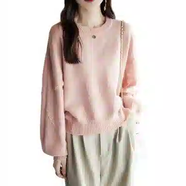 【dme】 纯色圆领宽松针织衫 女款 古粉