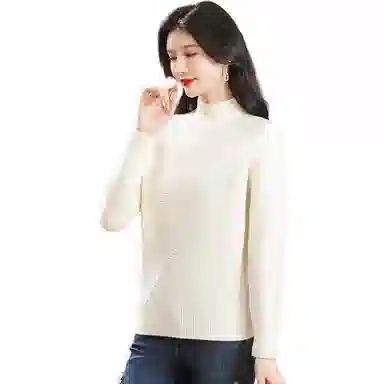 恒源祥 纯色半高领厚款套头长袖针织衫 女款