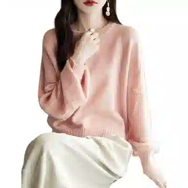 【dme】 纯色圆领宽松针织衫 女款 古粉