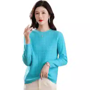 恒源祥 圆领合身纯色长袖针织衫 女款
