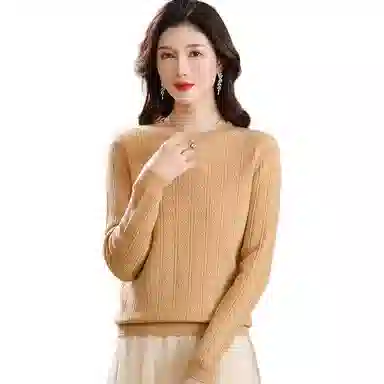 恒源祥 圆领合身纯色长袖针织衫 女款