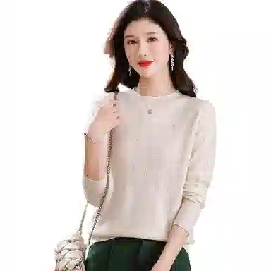 恒源祥 圆领合身纯色长袖针织衫 女款