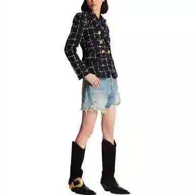 BALMAIN Check Tweed 6-Button Jacket