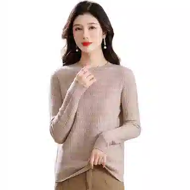 恒源祥 圆领合身纯色长袖针织衫 女款