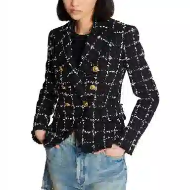 BALMAIN Check Tweed 6-Button Jacket