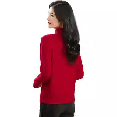 恒源祥 纯色半高领厚款套头长袖针织衫 女款