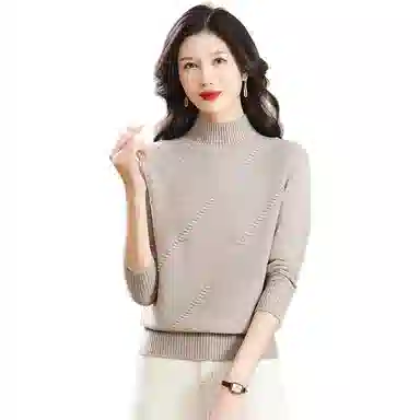 恒源祥 纯色半高领厚款套头长袖针织衫 女款