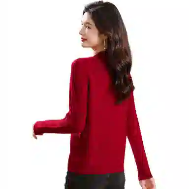 恒源祥 圆领合身纯色长袖针织衫 女款