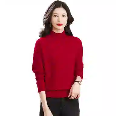 恒源祥 纯色半高领厚款套头长袖针织衫 女款