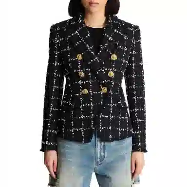 BALMAIN Check Tweed 6-Button Jacket