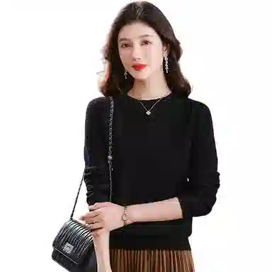 恒源祥 圆领合身纯色长袖针织衫 女款