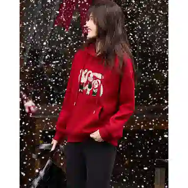 【dme】 连帽休闲宽松加绒加厚卡通印花长袖卫衣 女款