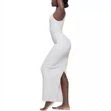 SKIMS Cotton Rib Long Cami Dress Light Heather Grey