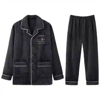 兰缪 保暖加厚舒适长袖长裤家居睡衣套装 男款 深灰色