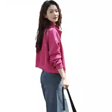 【dme】 休闲立领拉链插肩长袖夹克外套 女款 玫粉色