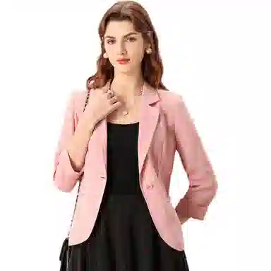 粉红玛琍 纯色一粒扣简约西装 女款