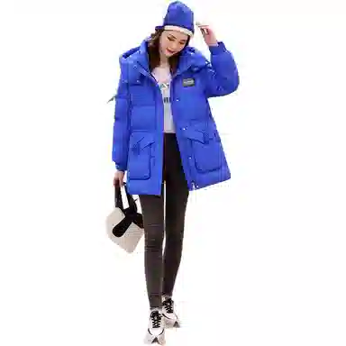 鸭鸭 连帽宽松纯色羽绒服 女款