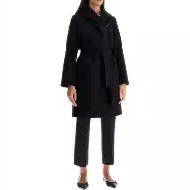 MaxMara Hooded Button Coat Black