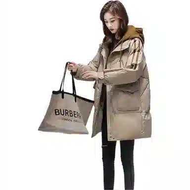 鸭鸭 中长款连帽宽松拉链长袖羽绒服 女款