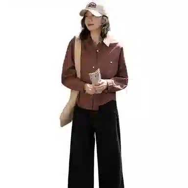 【dme】 翻领简约舒适纯色长袖衬衫 女款 红棕色