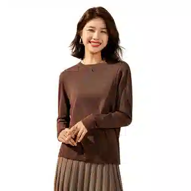 恒源祥 圆领套头宽松纯色长袖针织衫 女款