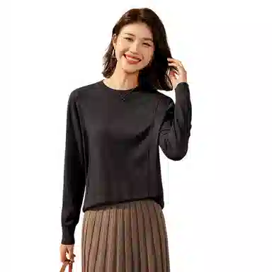 恒源祥 圆领套头宽松纯色长袖针织衫 女款